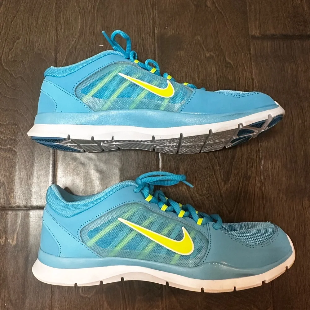 Nike Flex Trainer 4 Athletic Sneaker Running Gym Shoe Neon Blue Yellow Size 7.5